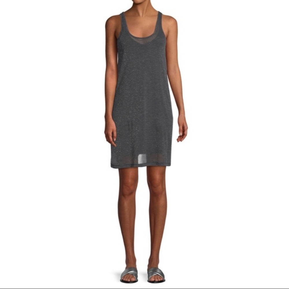 Rag & Bone Dawson Tank Dress metallic silver stripe black jersey size large